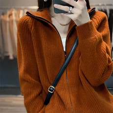 轻奢新款加厚女纯山拉链POLO开衫时尚减龄气质羊毛外套打底衫，女装羊毛衫，胜酷羊绒