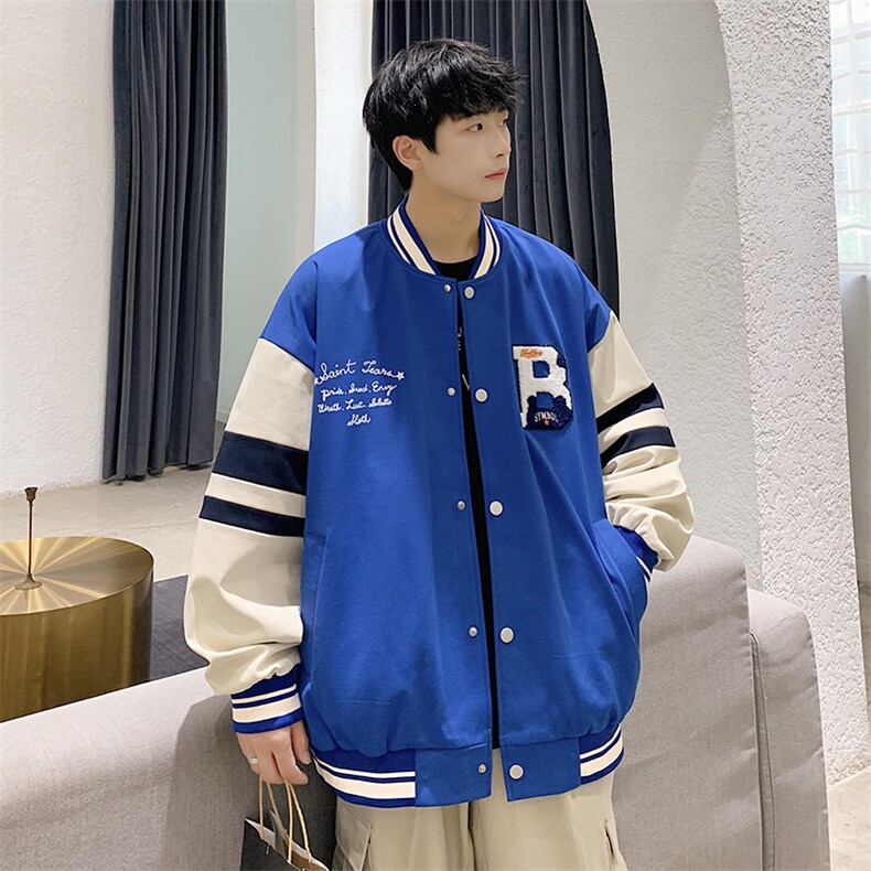 港风上衣夹克宽松落肩拼色棒球服外套XZ214-8 JK712-P75图片