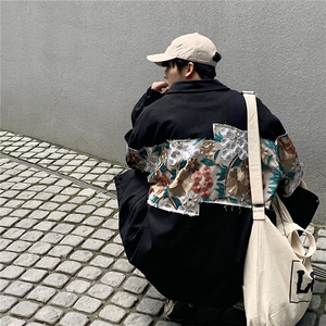 12025秋季中性休闲大码M-5XL宽松潮拼接翻领夹克男7568P85控118图片