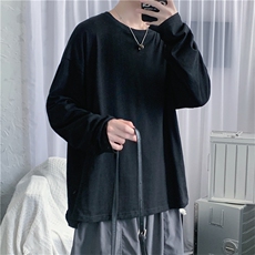 910A-B9秋装新款纯色T恤男女打底衫不规则设计百搭长袖潮，男装T恤，星座910A