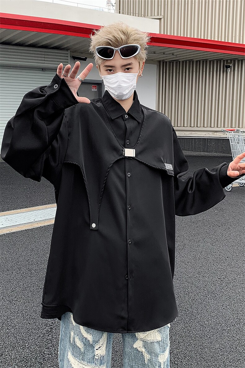 男装衬衫24春季潮牌男士叠穿宽松垂感长袖衬衣XZ514-2-202415-P78,男装衬衫,星座514-2(原B239)