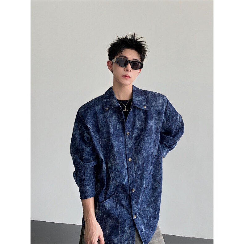 26春夏男士设计感牛仔印花解构垫肩衬衫cs227-p88，男装衬衫，电商B288