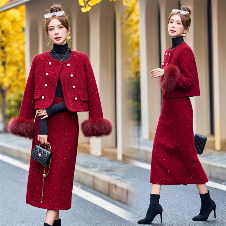 时尚小香风套装裙女2025年冬季新款爆款气质超好看羽绒服两件套装,女装套装/套裙,雅静靓衣