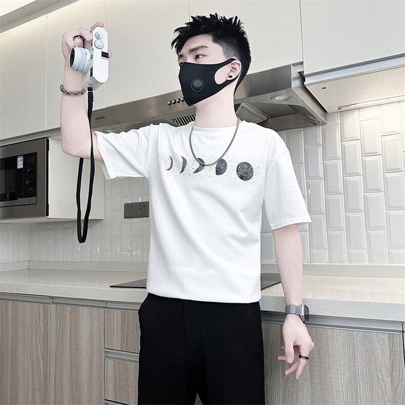 月有阴晴圆缺烫钻短袖T恤男社会小伙高级感301C-DT88-P48控68,男装T恤,星座301C（原B323）
