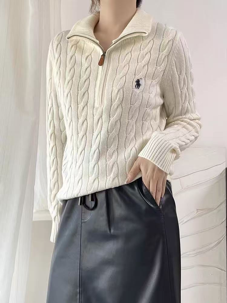 韩版半拉链翻领毛衣女秋冬加厚软糯针织衫慵懒上衣图片