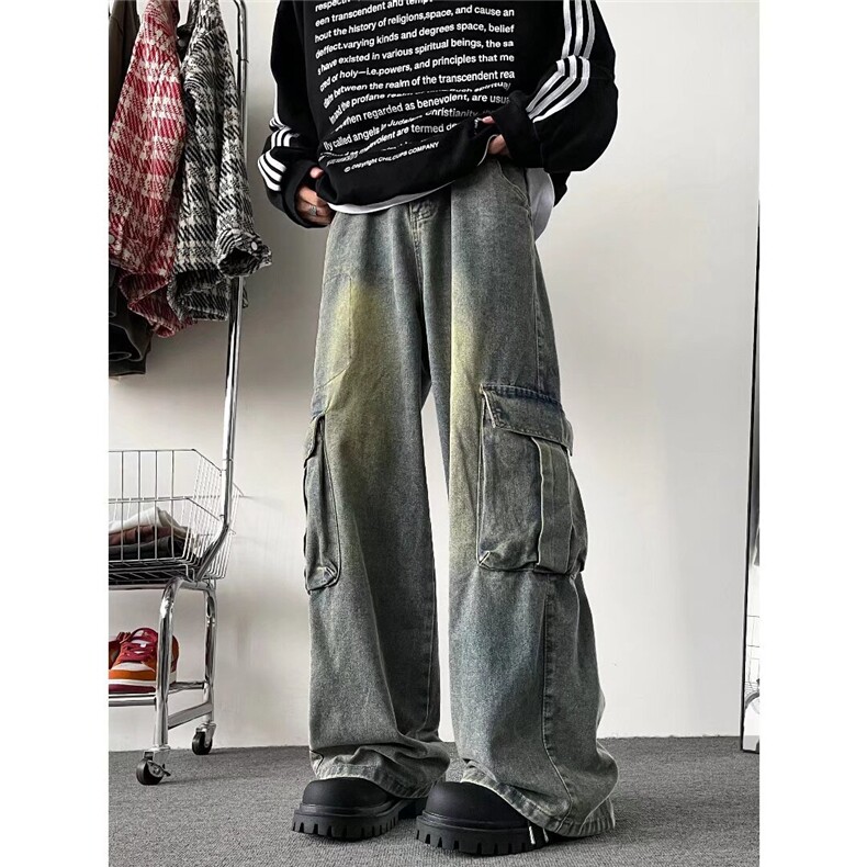 美式工装复古牛仔裤男士新款款宽松直筒阔腿裤子SK225-P55,男装牛仔裤,星座1109-3