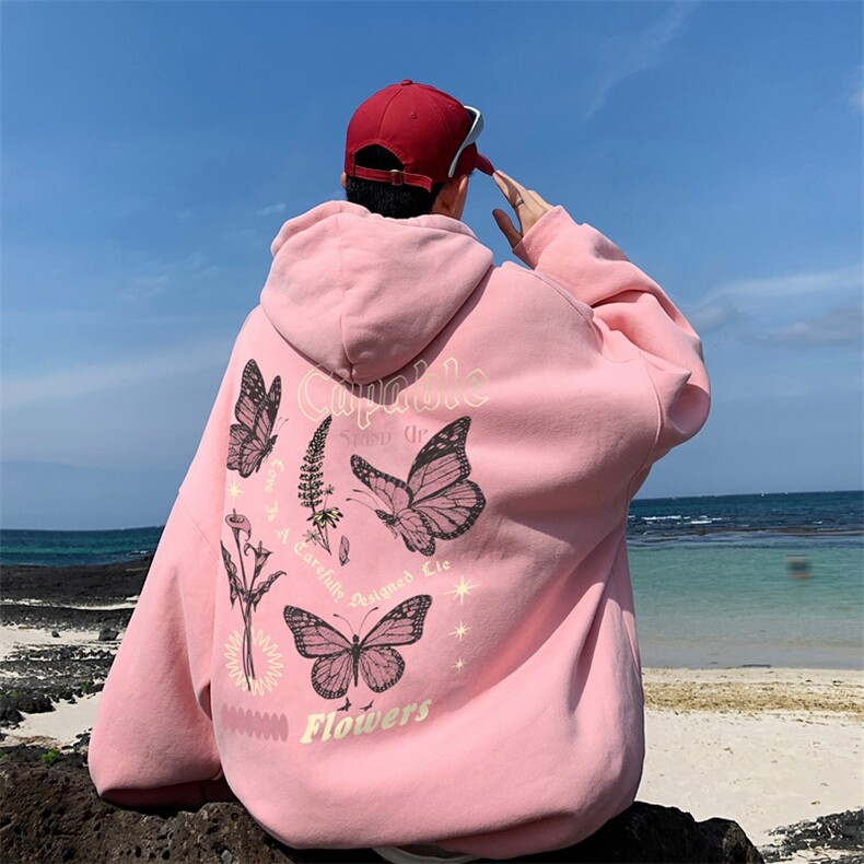 直播品质340克重磅纯色华棉美式卫衣连帽印花大码 XZ517A-BK12305图片