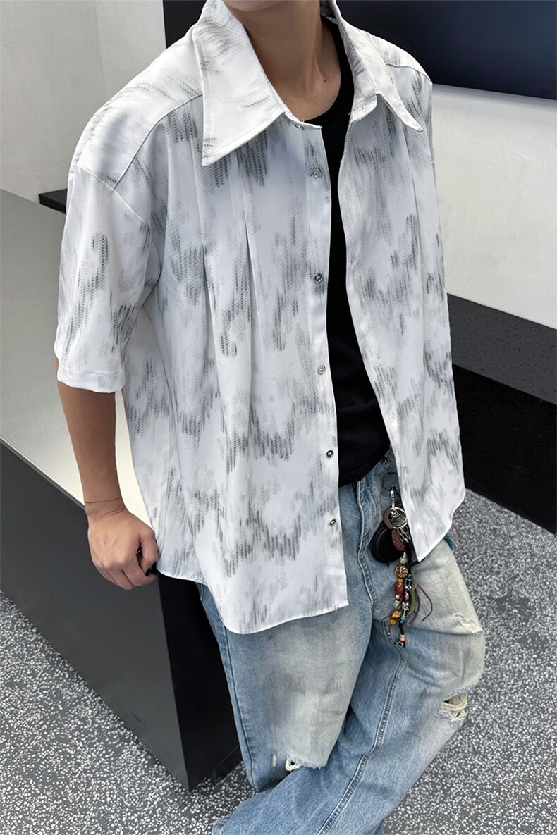 男士夏季冰丝透气速干透气短袖衬衫美式宽松扎染双门禁西装衬衫,男装T恤,电商B319