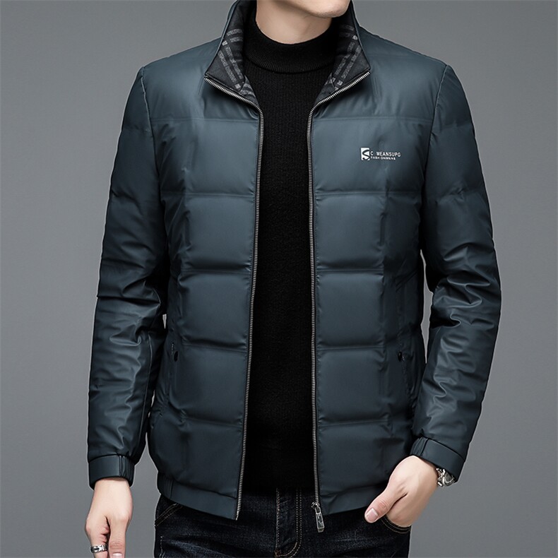 立领白鸭绒羽绒服男士2023冬季新款中年商务休闲保暖冬装外套图片