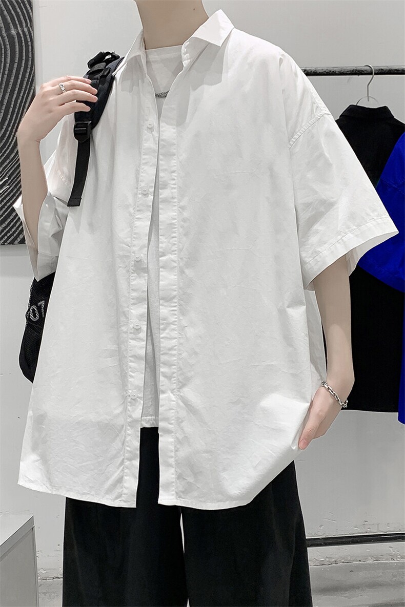 短袖衬衫纯棉夏季五分袖港风潮牌休闲衬衣服A436-0601-P4560,男装衬衫,电商A436