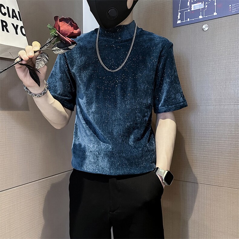 半高领T恤男短袖修身打底衫满天星烫钻社会小伙301C-DT75-P58,男装T恤,星座301C（原B323）