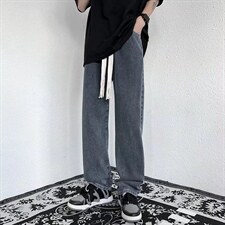 男士牛仔裤潮牌ins抽绳阔腿拖地裤青年百搭坠感直筒长裤NK310-p43，男装牛仔裤，星座1008