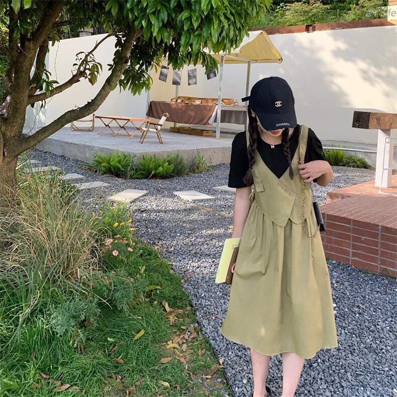 新品现货2025春装女装拼接连衣裙假两件8828-p105-k158,女装连衣裙,2C266