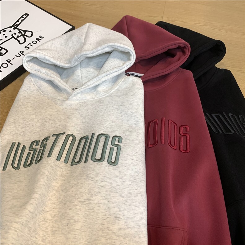 主推港风新款男百搭套头字母连帽卫衣P60-控78,加绒P65-控88,男装卫衣,电商D309