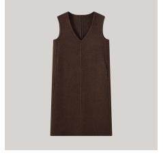 2025年秋季新款百搭V领羊毛双面呢长款马甲，女装套装/套裙，米咔羊绒