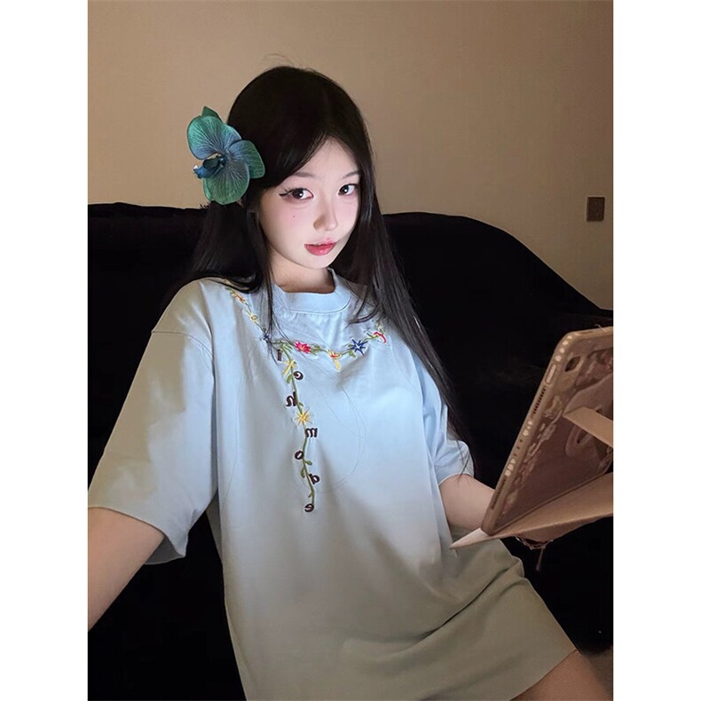 万针全刺绣工艺抖音得物高品质260克重磅纯棉双纱美式高街短袖T恤图片