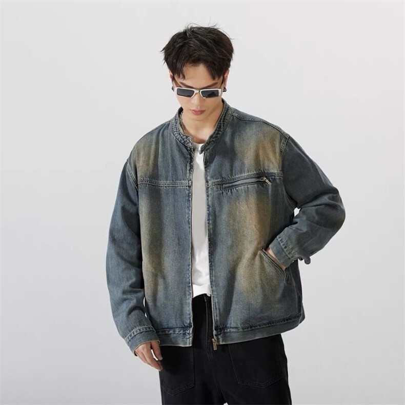 水洗复古怀旧蓝牛仔外套男春秋宽松痞帅拉链夹克网图NJK1218-P78,男装夹克,星座302B
