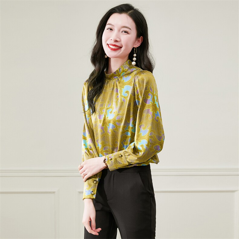 高级感立领真丝衬衫女装长袖春季重磅真丝上衣衬衣气质小衫妈妈,女装衬衫,阿舍尔精品