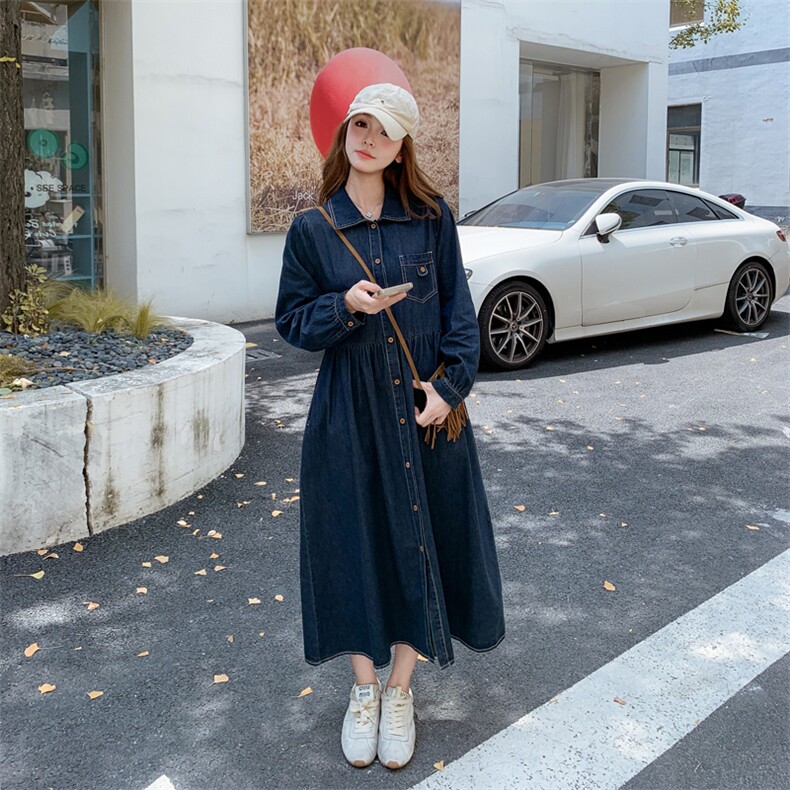 现货2026春秋新款宽松法式休闲牛仔长袖连衣裙女182-8659P155K228,女装连衣裙,浙宝182A