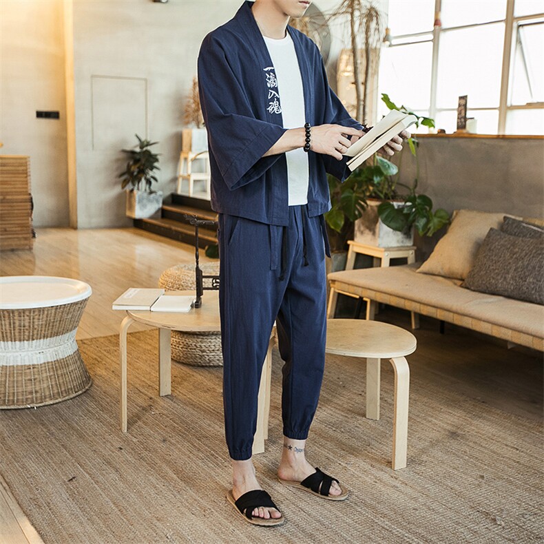 夏季大码风刺绣汉服套装棉麻道袍学生两件套装潮TZ01/P85,男装休闲套装,电商A221A