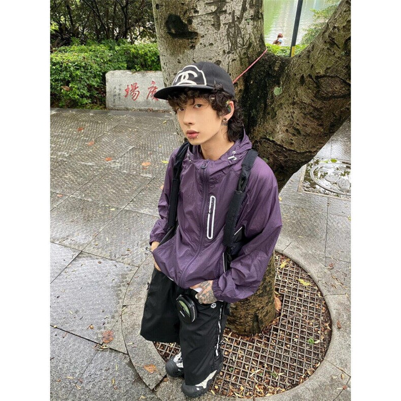 FS421HH-P50紫色防晒衣男夏季连帽冲锋衣外套山系户外钓鱼登山服,男装夹克,星座1007（原301D）