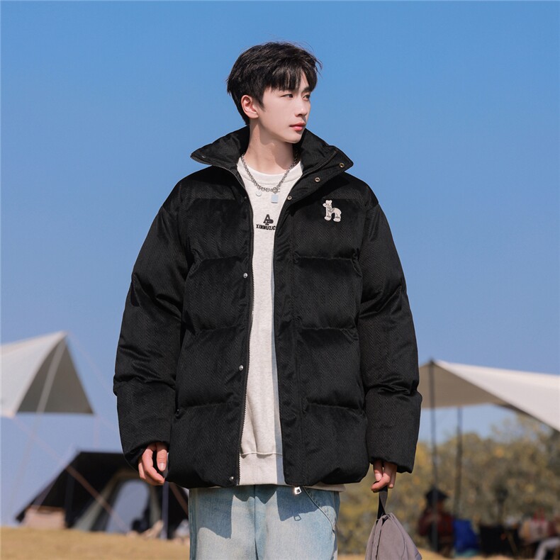 字母刺绣灯芯绒麻花条冬季纯色棉衣棉服外套男XMY2312-P115控158,男装棉衣,电商B370