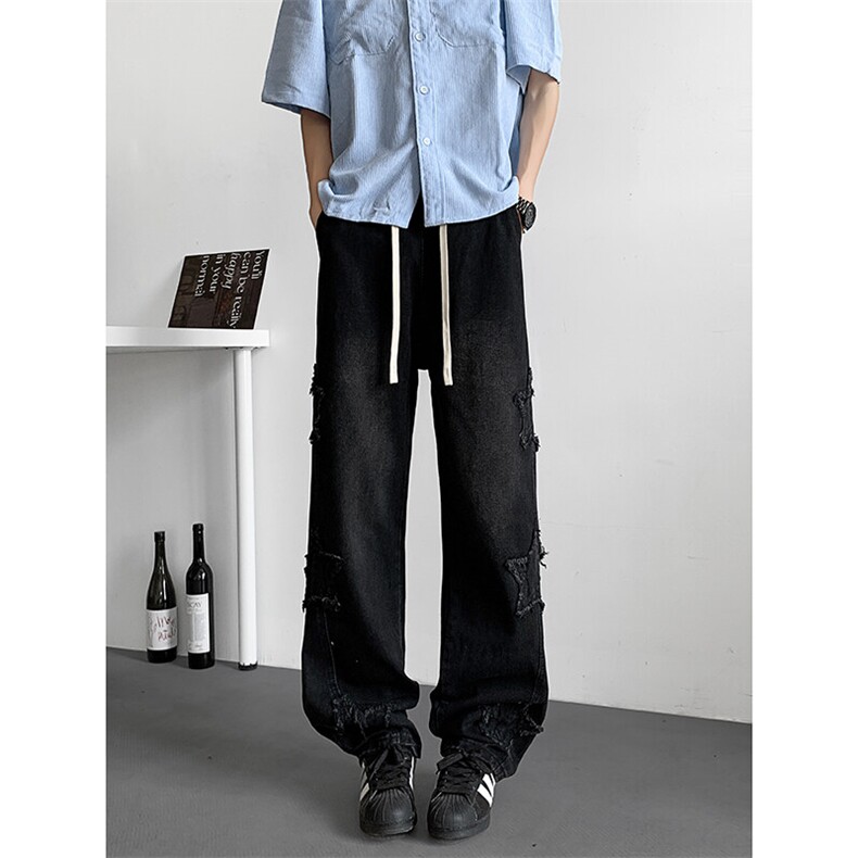 复古水洗星星贴布刺绣牛仔裤美式潮牌设计感休闲直筒裤，男装牛仔裤，星座410-6（原星座1304-1）