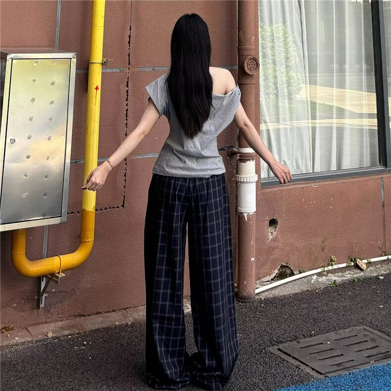 美式复古格子抽绳松紧休闲裤男潮牌宽松阔腿百搭长裤LB0766-P50,男装休闲裤,星座1008