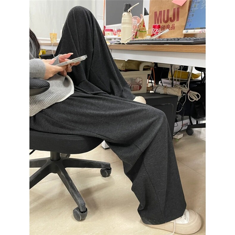 阔腿裤男女款秋冬季加绒新款慵懒松弛感宽松情侣直筒糯米裤子潮流图片