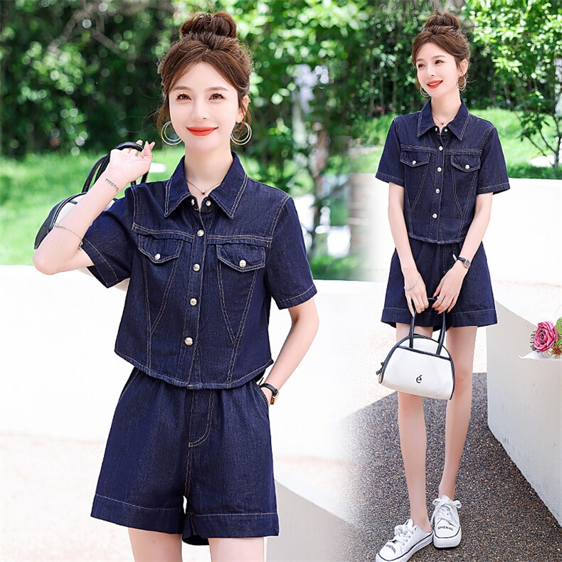 欧货高级感薄款牛仔套装女2025夏季新款小个子网红减龄短裤两件套，女装套装/套裙，意芙