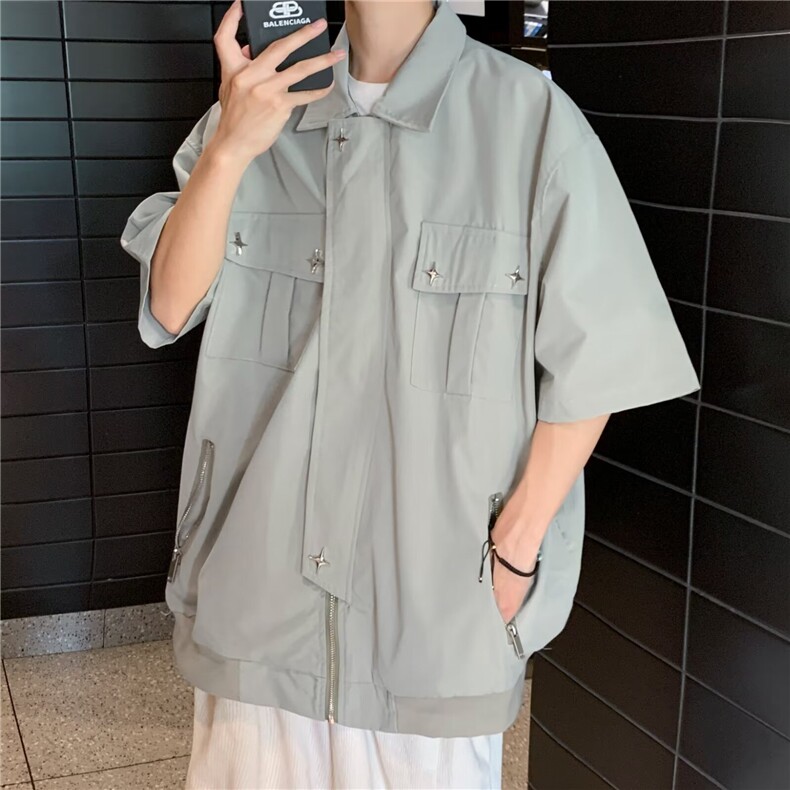 2025夏新款纯色个性短袖衬衫C1262P40,男装衬衫,星座1108