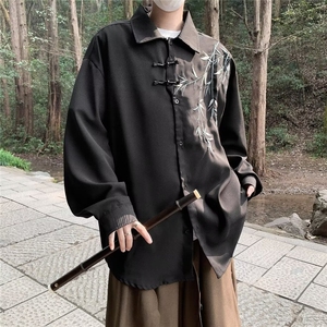 新中式风盘扣刺绣长袖衬衫男装设计唐装道袍衬衣外套春 C4539图片
