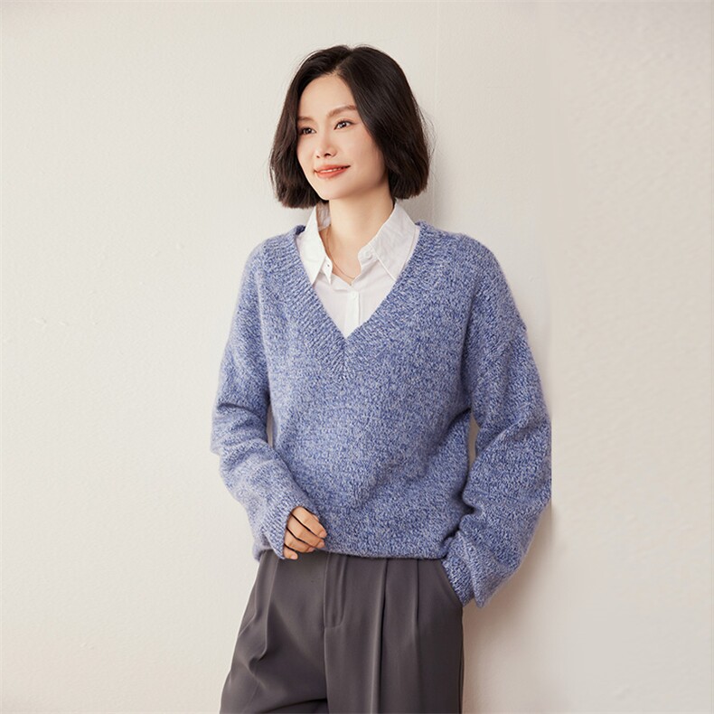 V领纯色35%羊绒开衫女秋冬新款宽松长袖中长款针织外套慵懒风百搭,女装羊绒衫,缇曼羊绒
