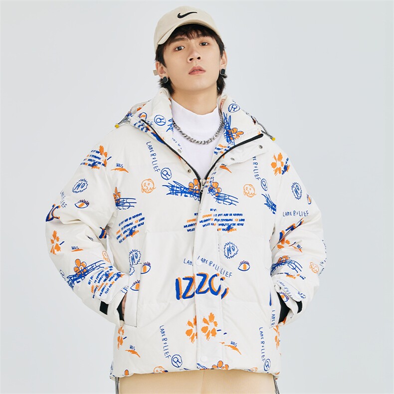 冬季新款连帽保暖白鸭绒外套潮流涂鸦羽绒服A305-3743-P190控269图片