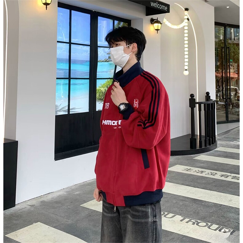 抖音得物美式高街重磅结构设计拼接织带立领印花卫衣外套ACM4201,女装短外套,电商A443