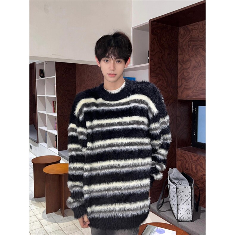 【有货】海马毛条纹毛衣男款慵懒针织衫外套5507CC-特P55图片
