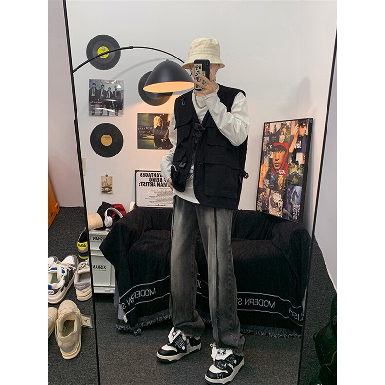 美式ins高街hiphop重工艺水洗毛边牛仔裤货号K712P65图片