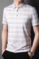 短袖T恤男夏季爸爸装polo衫丝光棉条纹格子中年休闲半袖T恤P67，男装T恤，钱塘6003A(原)4033A