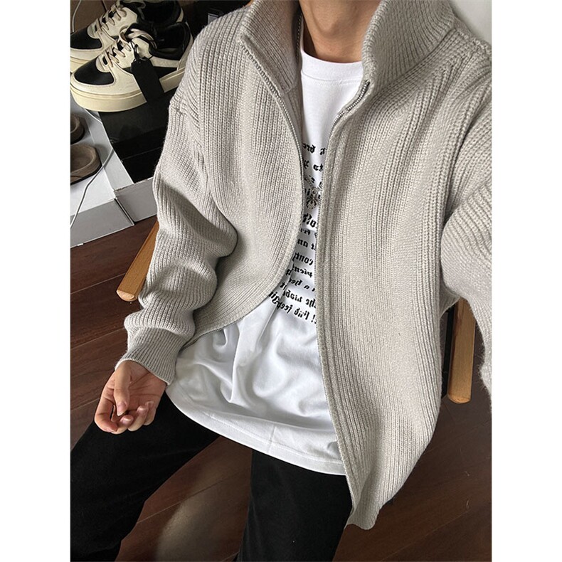 抖音高品质慵懒风休闲外套宽松拉链开衫男MY2630P58,男装针织衫/毛衣,电商基地A086
