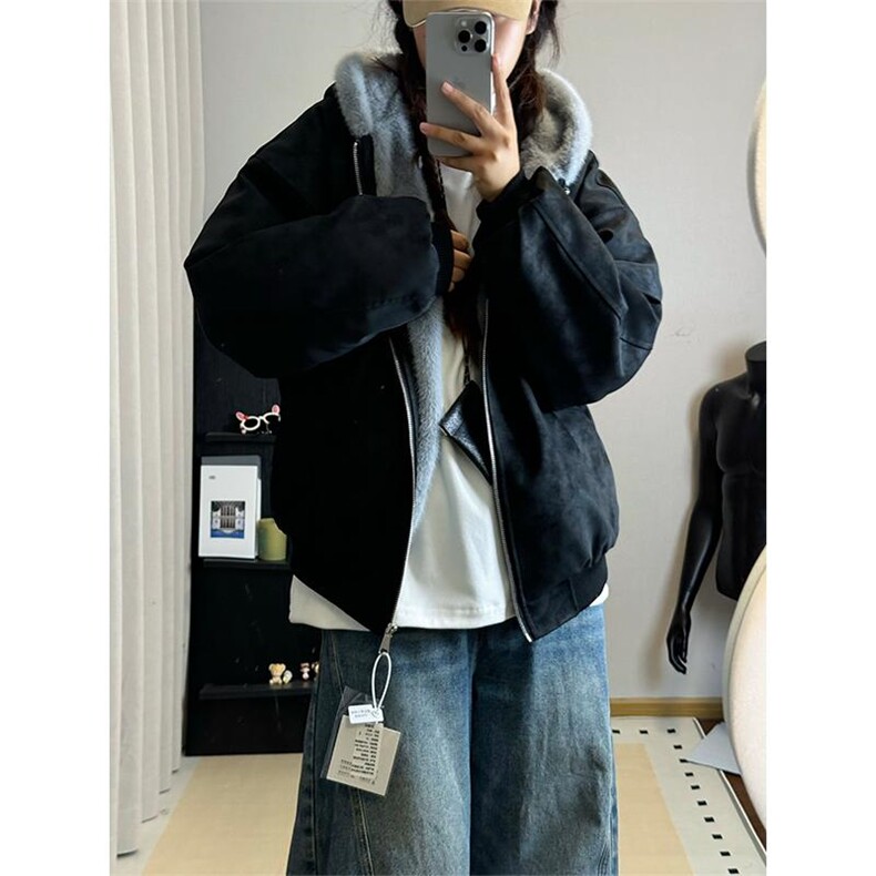现货高品质美式高街冬季重磅座山雕大毛毛领pu皮棉衣男女加厚外套,男装皮衣,电商A486