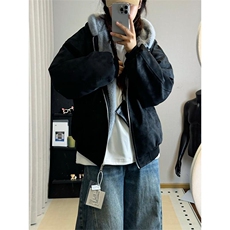 现货高品质美式高街冬季重磅座山雕大毛毛领pu皮棉衣男女加厚外套，男装皮衣，电商A486