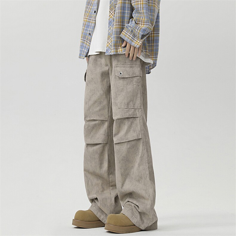 2024美式复古阔腿褶皱伞兵裤宽松高街直筒工装裤，男装工装裤，星座313A-2