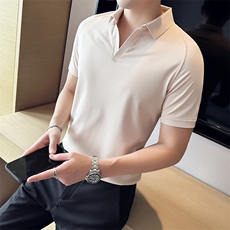 主推款V领简约夏季轻奢插肩袖翻领Polo衫多色大码T恤T0266-P50，男装T恤，电商D342