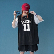 打篮球运动套装男夏季冰丝薄款假两件拼接背心短袖短裤球服两件套，男装T恤，电商D310B