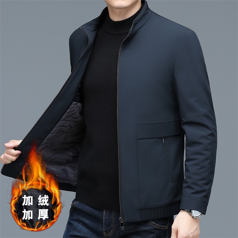 秋冬季新款男士立领加绒加厚保暖夹克男装中年商务休闲外套爸爸装图片