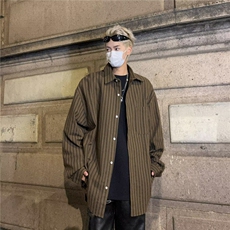 春秋日系复古条纹男女生同款长袖衬衫学生宽松休闲衬衣潮，男装衬衫，星座601-1