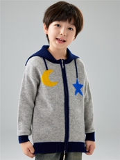 优质儿童100%羊毛针织衫男女童海军领星星拉链毛衣羊绒翻领上衣，童装儿童羊毛衫，初丹羊绒童装