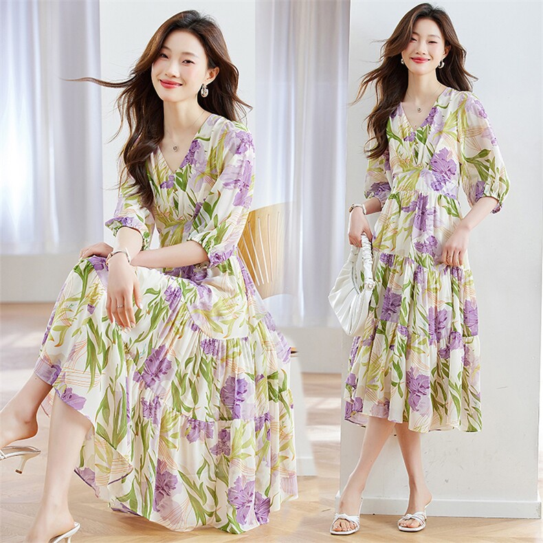 大喜自制2025鸢尾狂想曲丨时尚碎花茶歇裙夏新款泡泡袖连衣裙，女装连衣裙，星宇服饰