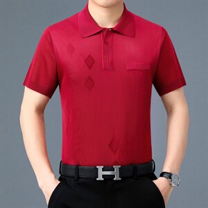 夏装新款短袖t恤男士夏季冰丝polo衫宽松中老年衣服时尚百搭男装图片