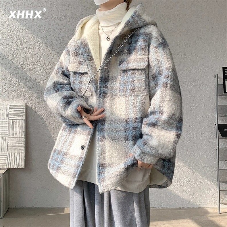 1506-1/MJ498-21毛绒大衣/P85羊羔毛绒外套男士加绒加厚毛呢棉服图片